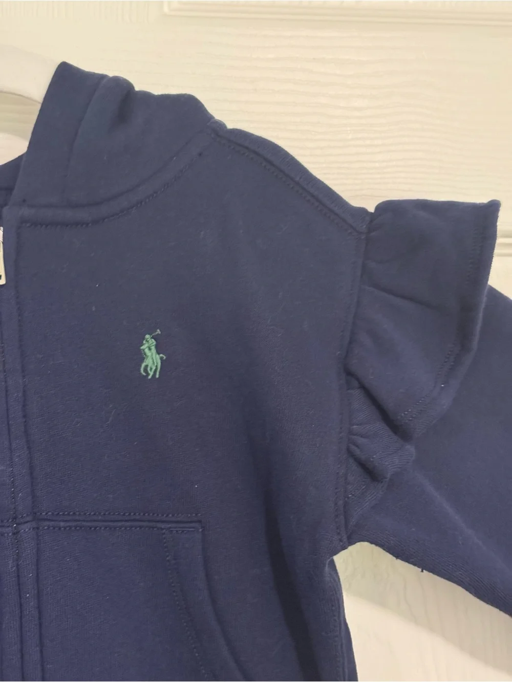 Ralph Lauren Navy Zip Hoodie with Ruffle Shoulders - Kids